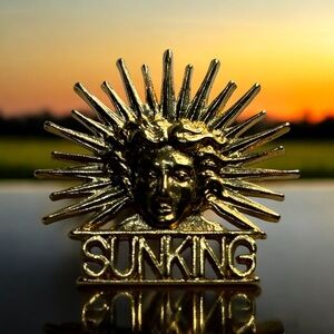1984 SunKing Pin Brooch Signed PD Gold Tone Jesus Medusa Sunburst Sunshine